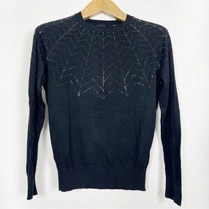 Ted Baker Black Cotton Cashmere Crewneck Sweater Chevron Studs Size Small‎